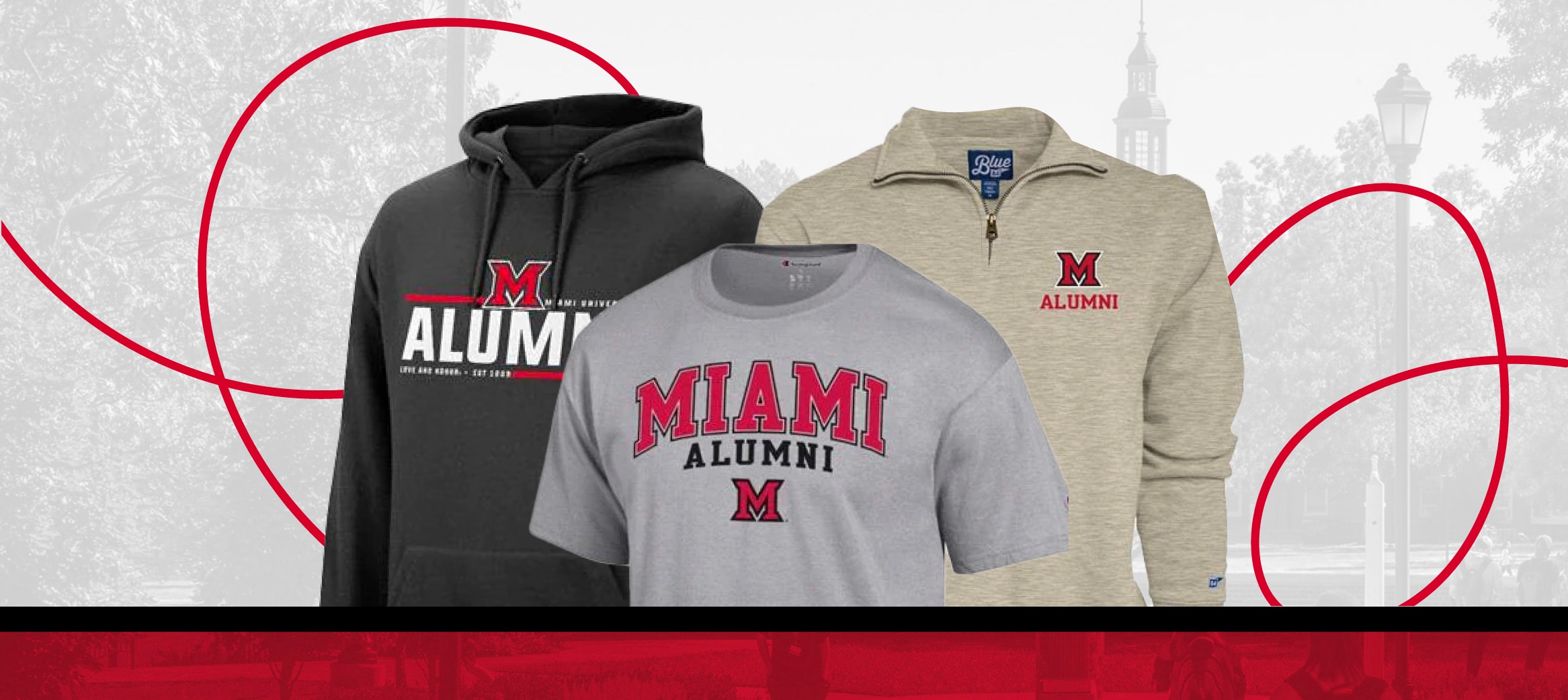 Black Alumni Hoodie, Grey Miami Alumni T-Shirt, Beige Miami Alumni Quarter Zip Sweatshirt
