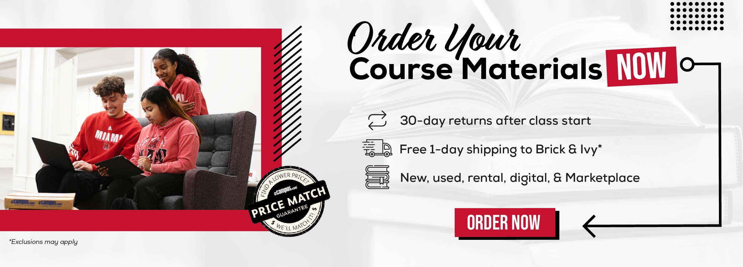 Order Your Course Materials Now. 30-day returns after class start. Free 1-day shipping to campus store*. New, used, rental, digital, & Marketplace. Order now. *Exclusions may apply.