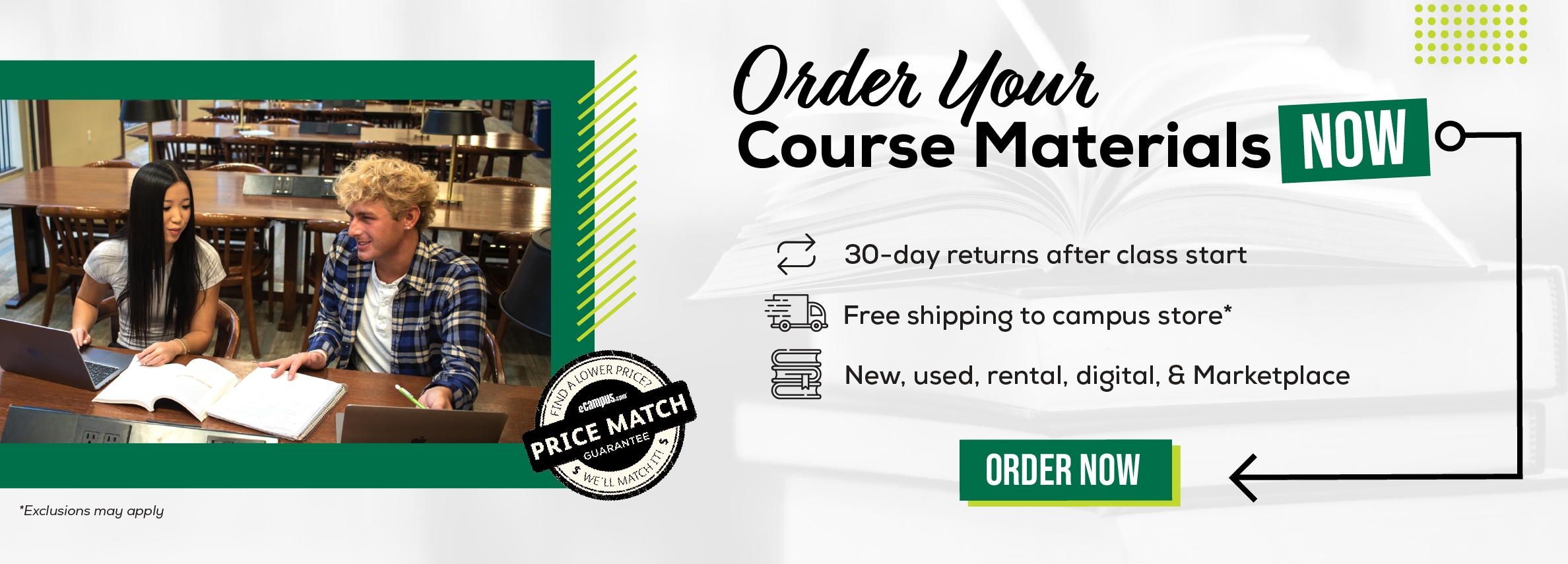 Order Your Course Materials Now. 30-day returns after class start. Free shipping to campus store* New, used, rental, digital, & Marketplace. Order now. *Exclusions may apply.