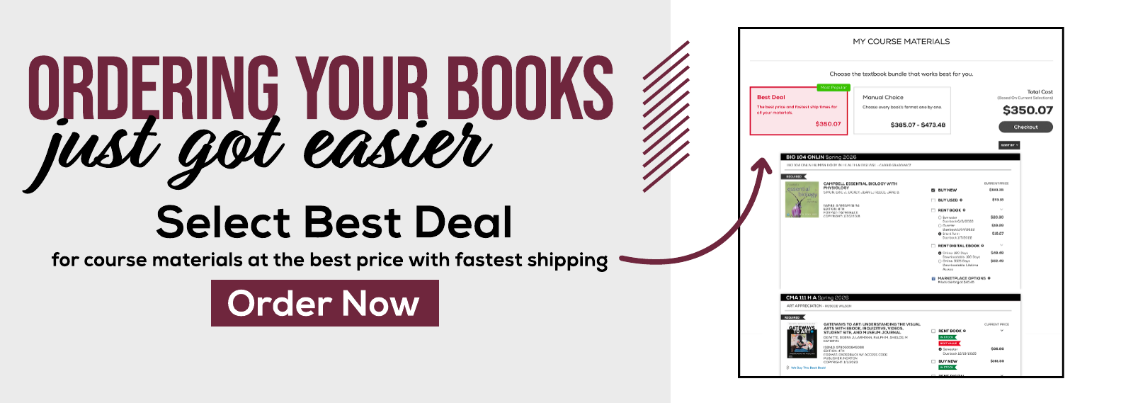 Ordering your books just got easier. Select Best Deal for course materials at the best price with fastest shipping. Order now.