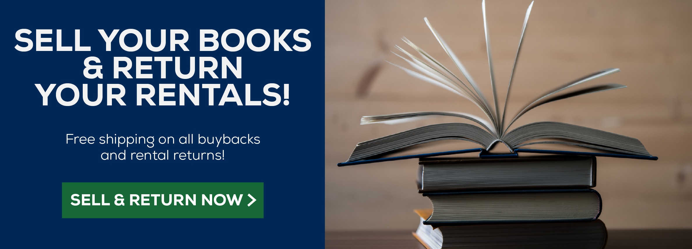 Sell your books and return your rentals online! Free shipping on all buybacks and rental returns. Sell and return now.