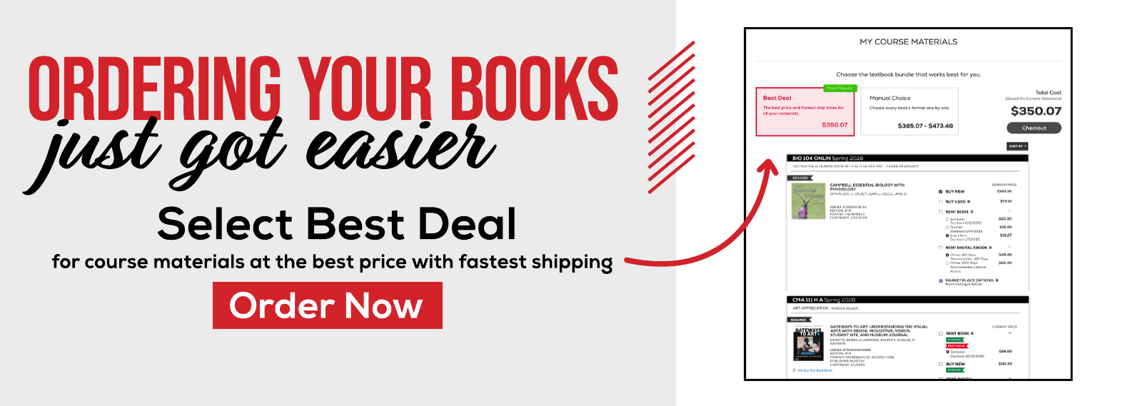 Ordering your books just got easier. Select Best Deal for course materials at the best price with fastest shipping. Order now.