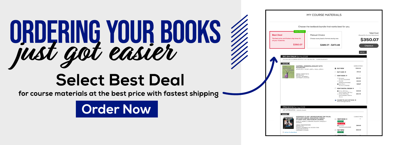Ordering your books just got easier. Select Best Deal for course materials at the best price with fastest shipping. Order now.