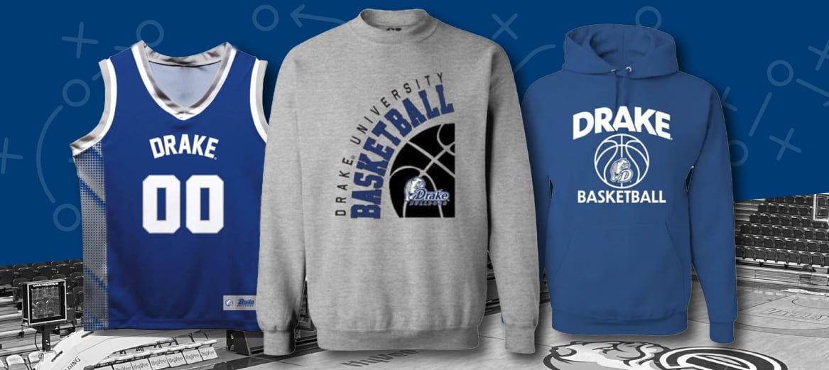 Drake basketball jersey, grey basketball crewneck, and Drake basketball sweatshirt