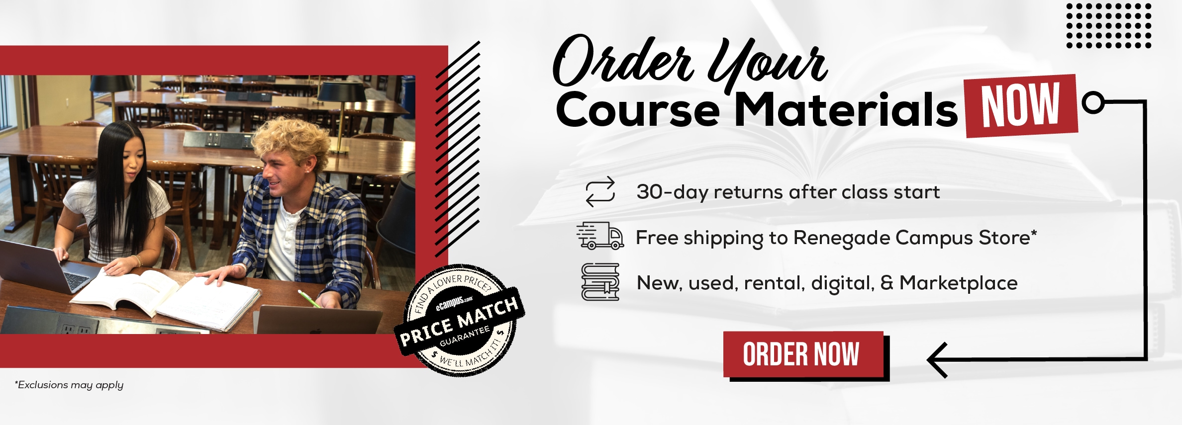 Order Your Course Materials Now. 30-day returns after class start. Free shipping to Renegade Campus Store*. New, used, rental, digital, & Marketplace. Order now. *Exclusions may apply.