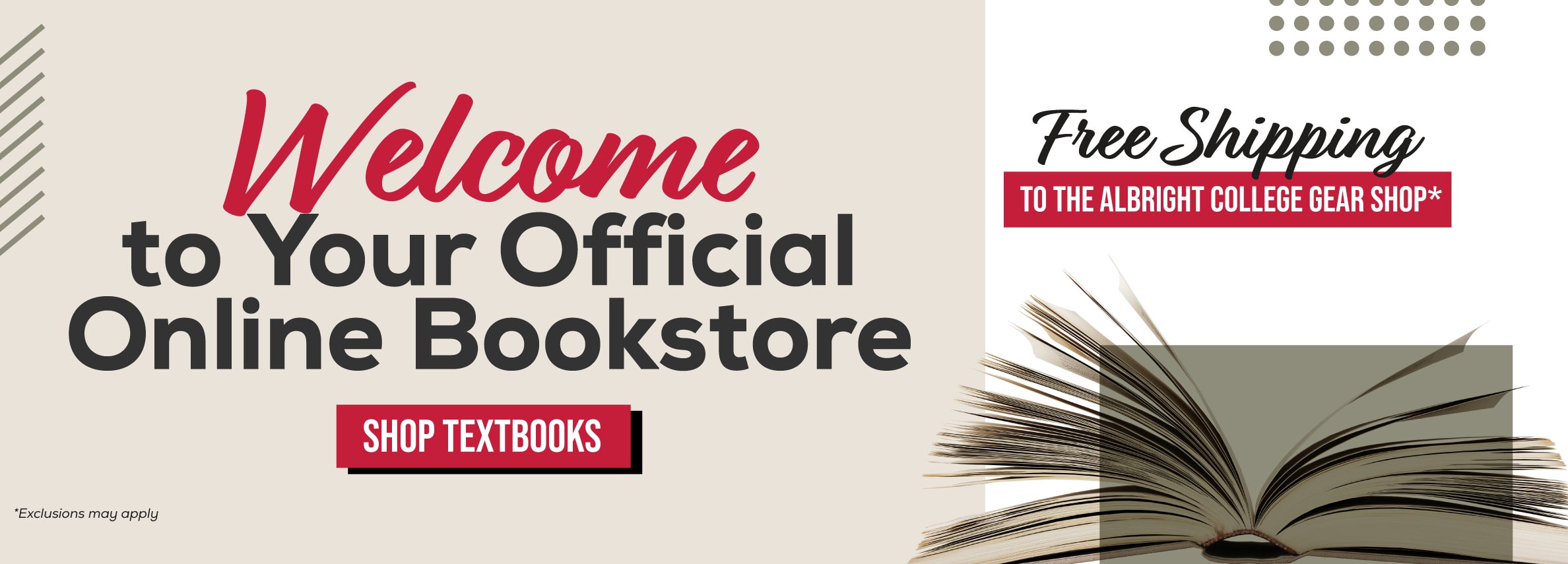 Welcome to your official Online Bookstore. Free shipping to the Albright Gear Shop* Shop Textbooks. *Exclusions may apply.