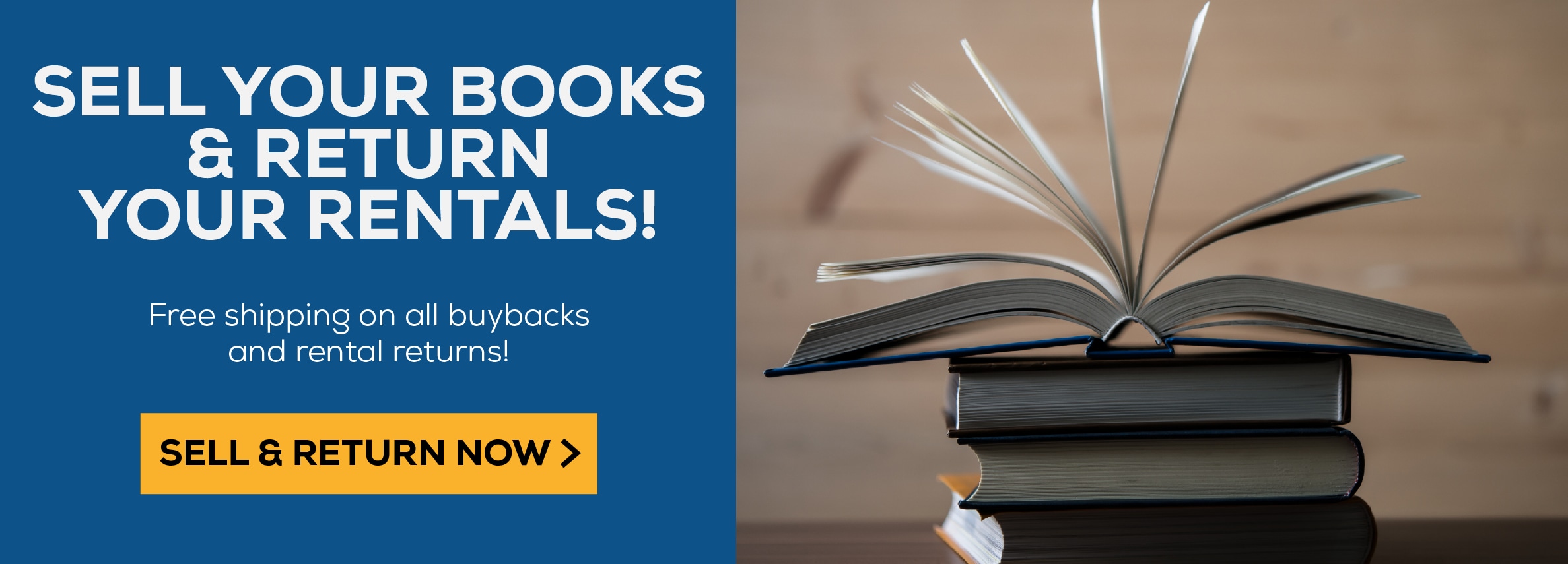 Sell books and return rentals online! Free shipping on all buybacks and rental returns. Sell and return now.