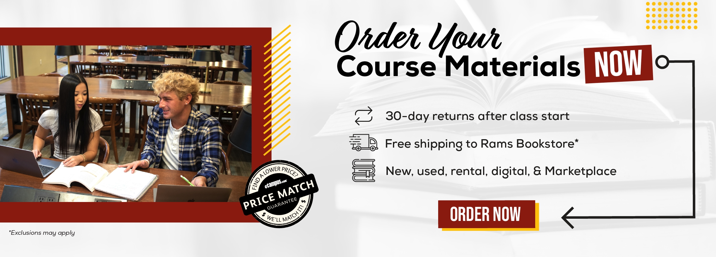 Order Your Course Materials Now. 30-day returns after class start. Free shipping to the Rams Bookstore*. New, used, rental, digital, & Marketplace. Order now. *Exclusions may apply.