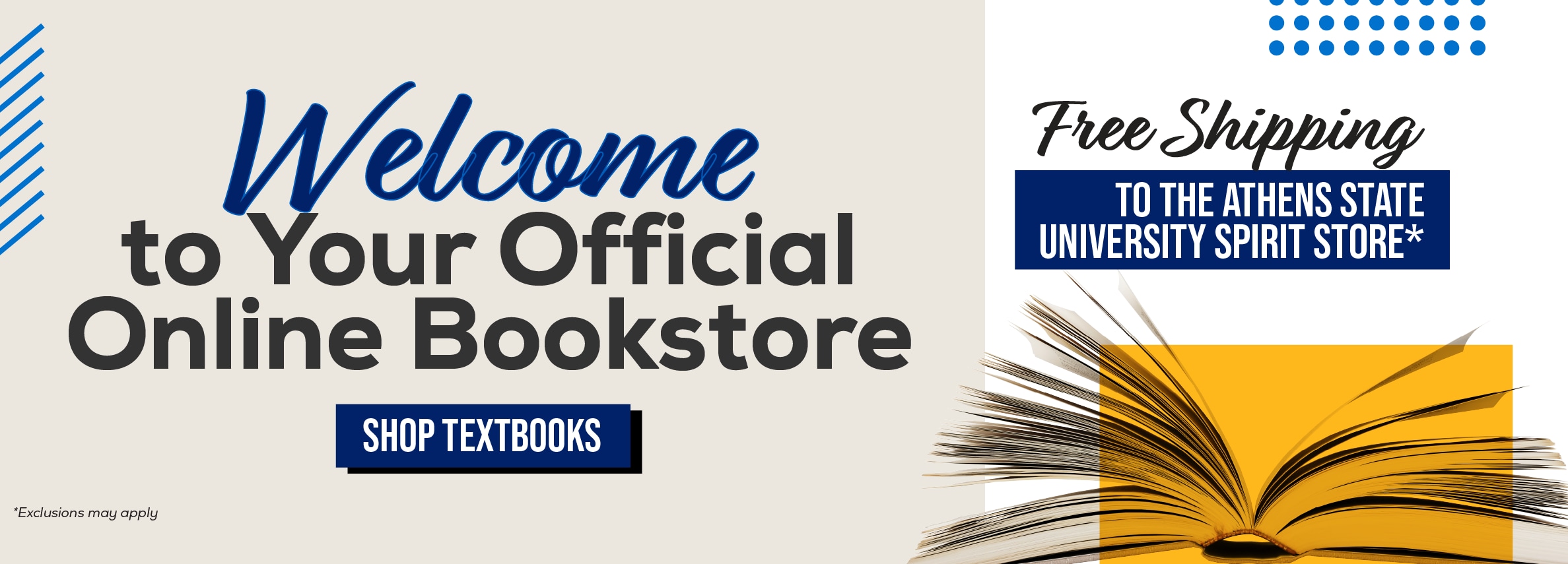Welcome to your official online bookstore - Free shipping to the Athens State University sprit store! Shop textbooks