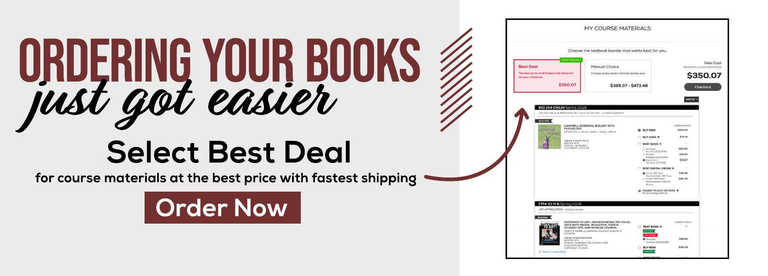 Ordering your books just got easier. Select Best Deal for course materials at the best price with fastest shipping. Order now.