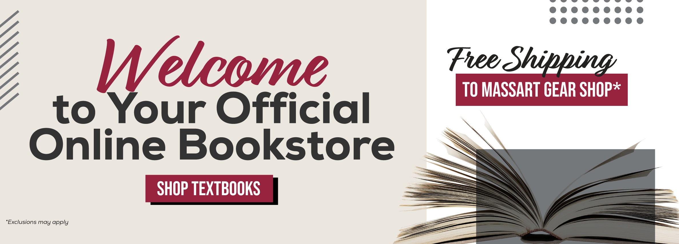 Welcome to your official online bookstore. Free shipping to MassART Gear Shop*. Shop Textbooks. *Exclusions may apply