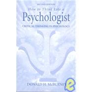 How to Think Like a Psychologist Critical Thinking in Psychology,9780130150462