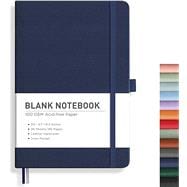 RETTACY Blank Journal Notebook, 192 Pages, A5 Medium Size (5.7'' x 8.3''), Leather Hardcover, 100 GSM Thick Paper, for Sketching, Drawing, Painting (Navy Blue) B0DJPTJ6FJ
