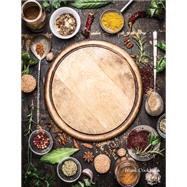 Blank Cookbook Design With Wooden Cutting Board Circle