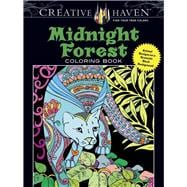 Creative Haven Midnight Forest Coloring Book Animal Designs on a Dramatic Black Background