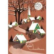 Buildings and Trees Topped With Snow Beneath Moon - Christmas Greeting Cards