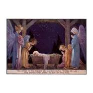 Angels at Manger of Baby Jesus - Christmas Cards: 6 Cards Individually Bagged With Envelopes & Header