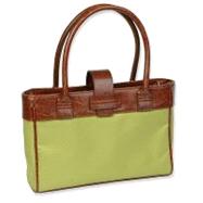 Microfiber Pistachio  with Walnut Leather-Look Trim and Handles Bible Carrier