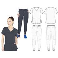 Insight by Med Couture Women's V-Neck Solid Scrub Top & Cargo Jogger Scrub Pant Set LGE (PE-7SET---NAVLGE LOGO c_10353_p9q)  (NO RETURNS ALLOWED)