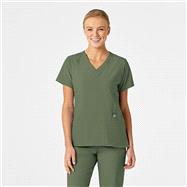 W123 Women's Stylized V-Neck Scrub Top w/ Radford University Respiratory Therapy Embroidery