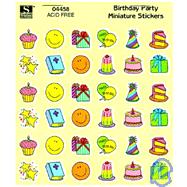 Birthday Party Miniature Stickers: 216 Stickers, 18 Each of 12 Designs.