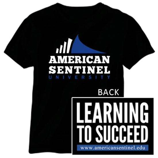 American Sentinel University Full Color Logo 2 Loc Black Tee