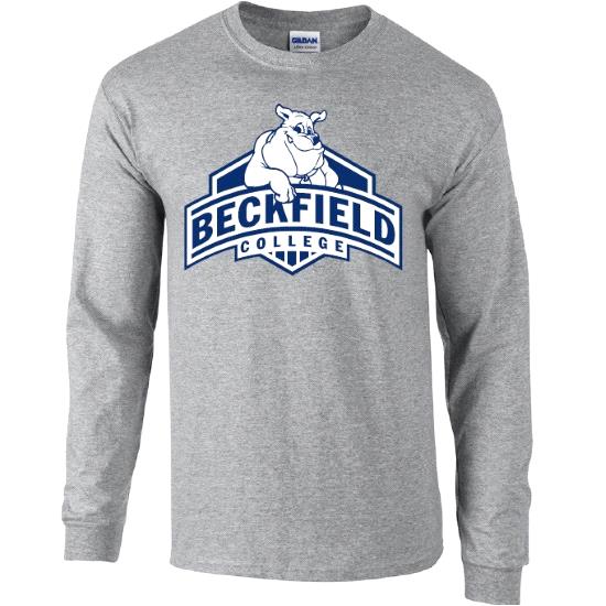 SALE - Beckfield College Arch Bulldog Long Sleeve T-shirt - Heather Grey