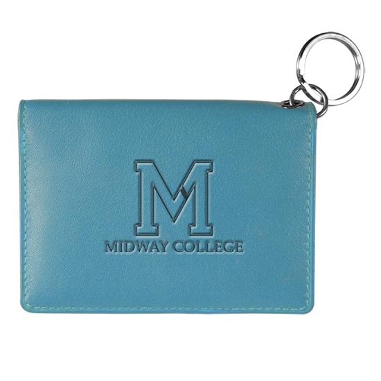Ocean Blue Leather Midway College ID Holder