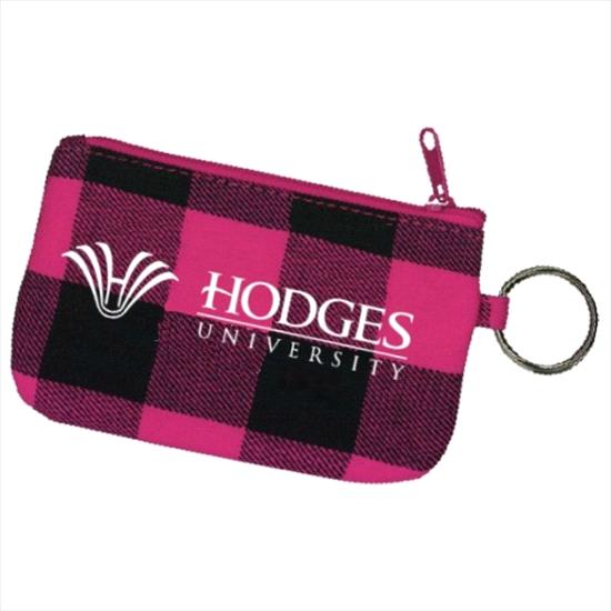 Hodges University Spirit ID Holder with Zipper - Pink Plaid